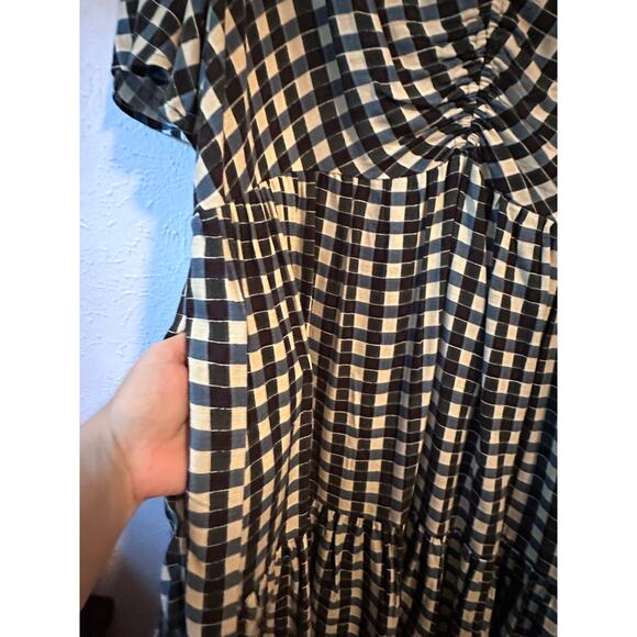 Ava & Viv Woman's 1x  Checkered Short Flutter Sleeve Tiered Dress Pockets - Picture 5 of 7